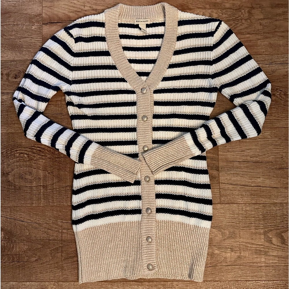 Boston Proper Striped Button Down Cardigan Size XS